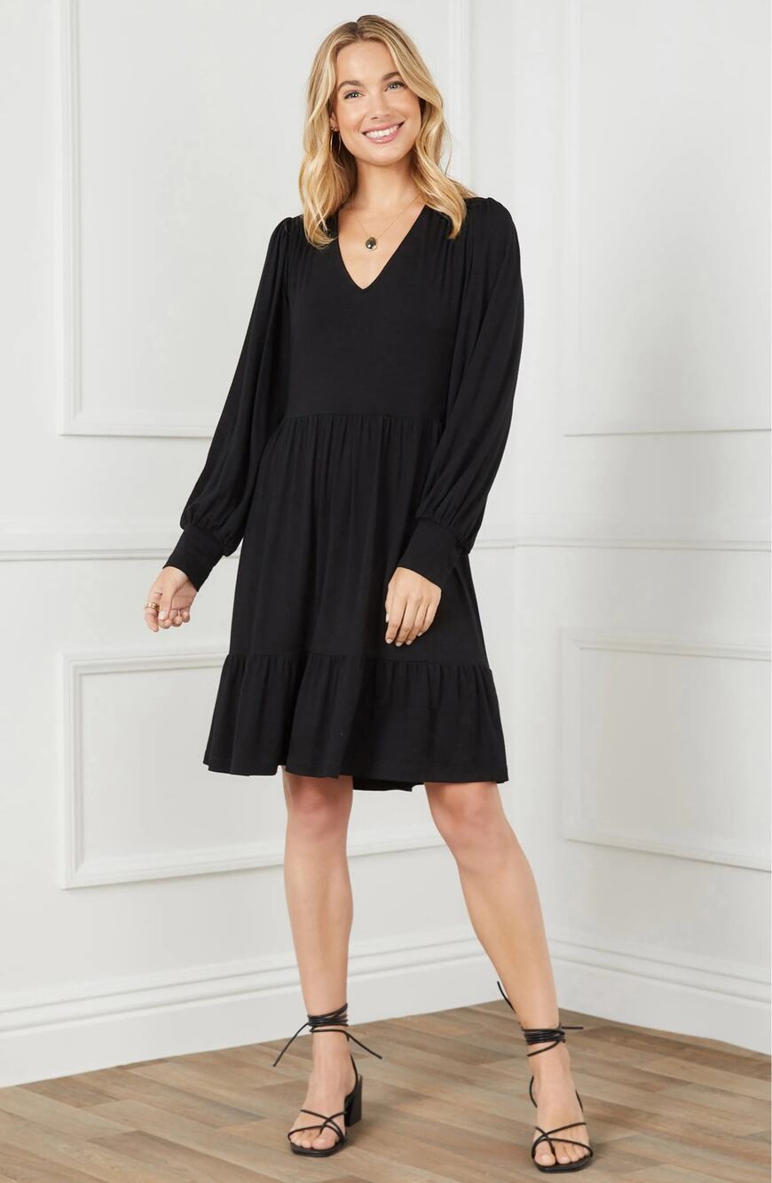 Karen Kane Tiered Long Sleeve Dress Black Large NWT